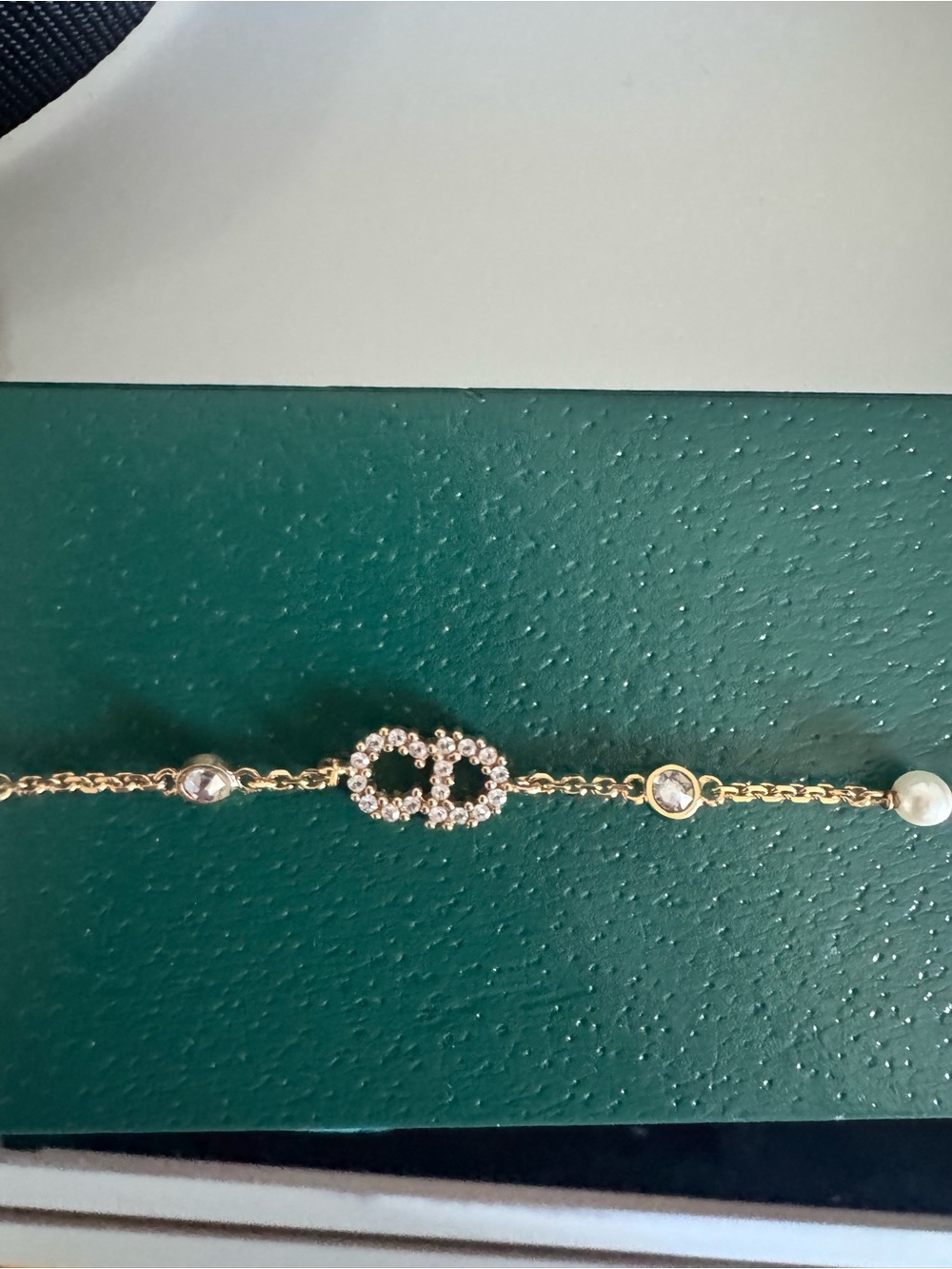 Christian Dior Gold Pearl & Crystal Link Bracelet
